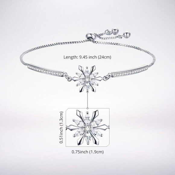 Elegant White Gold Plated Snowflake Tennis Bracelet for Women - Adjustable Chain - Picture 2 of 7